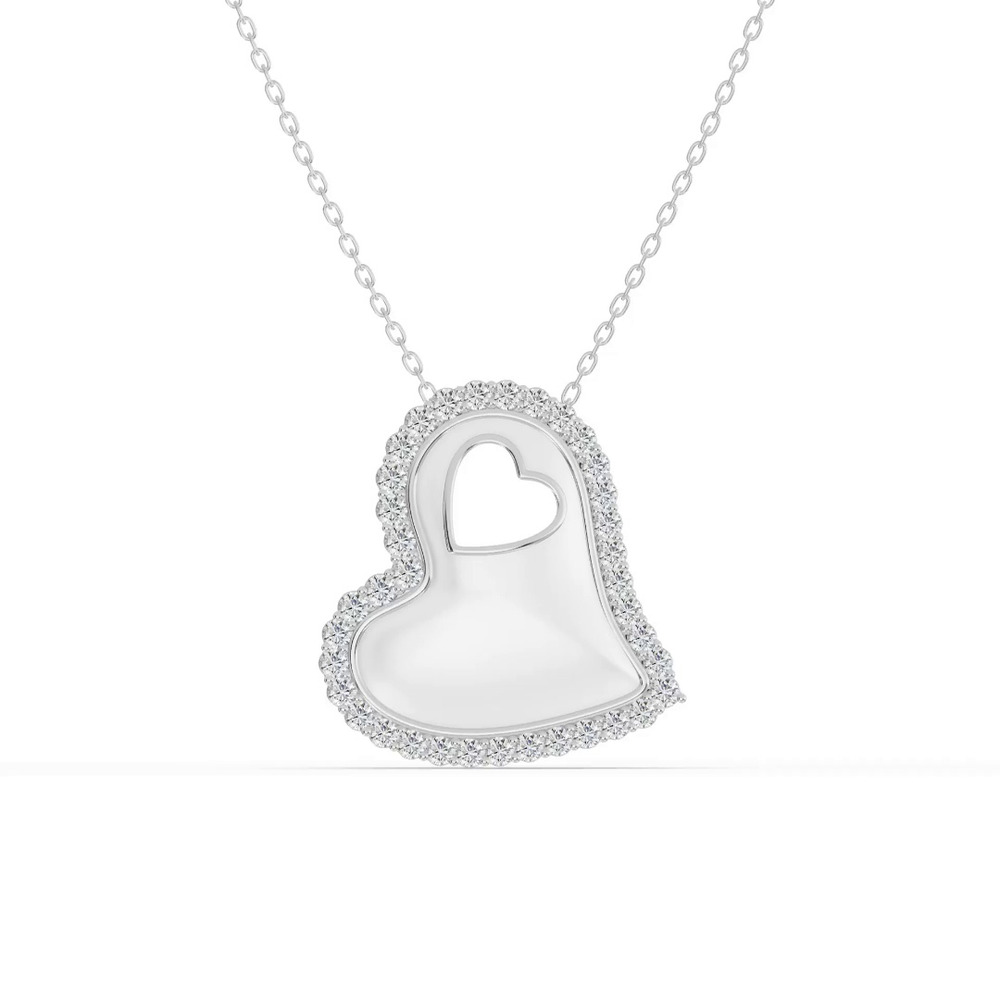 360 degree view of Cherish White Pavé Heart Silver Necklace