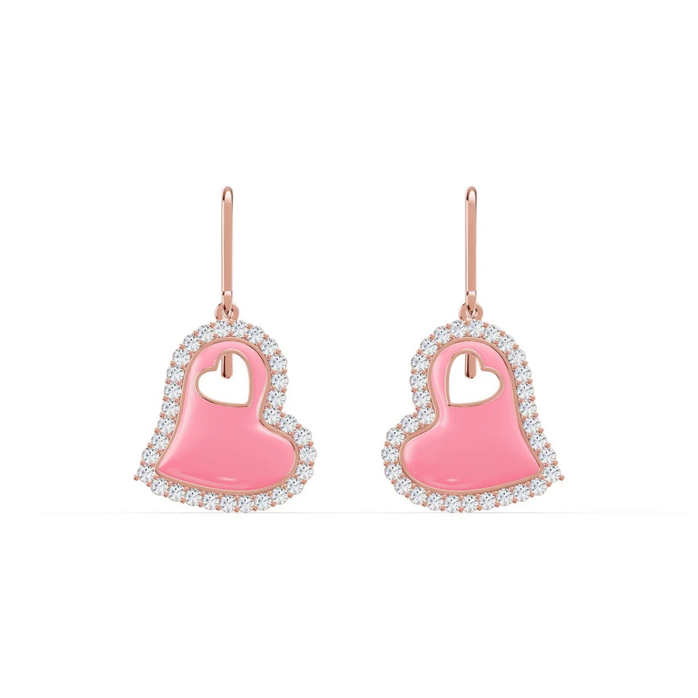 360 degree view of Cherish Pink Lab Pavé Heart Earrings