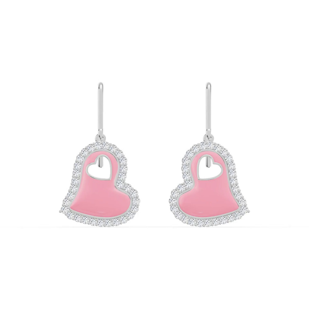 360 degree view of Cherish Pink Pavé Heart Earrings