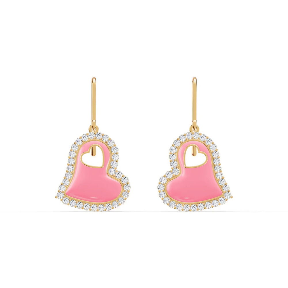 360 degree view of Cherish Pink Pavé Heart Earrings