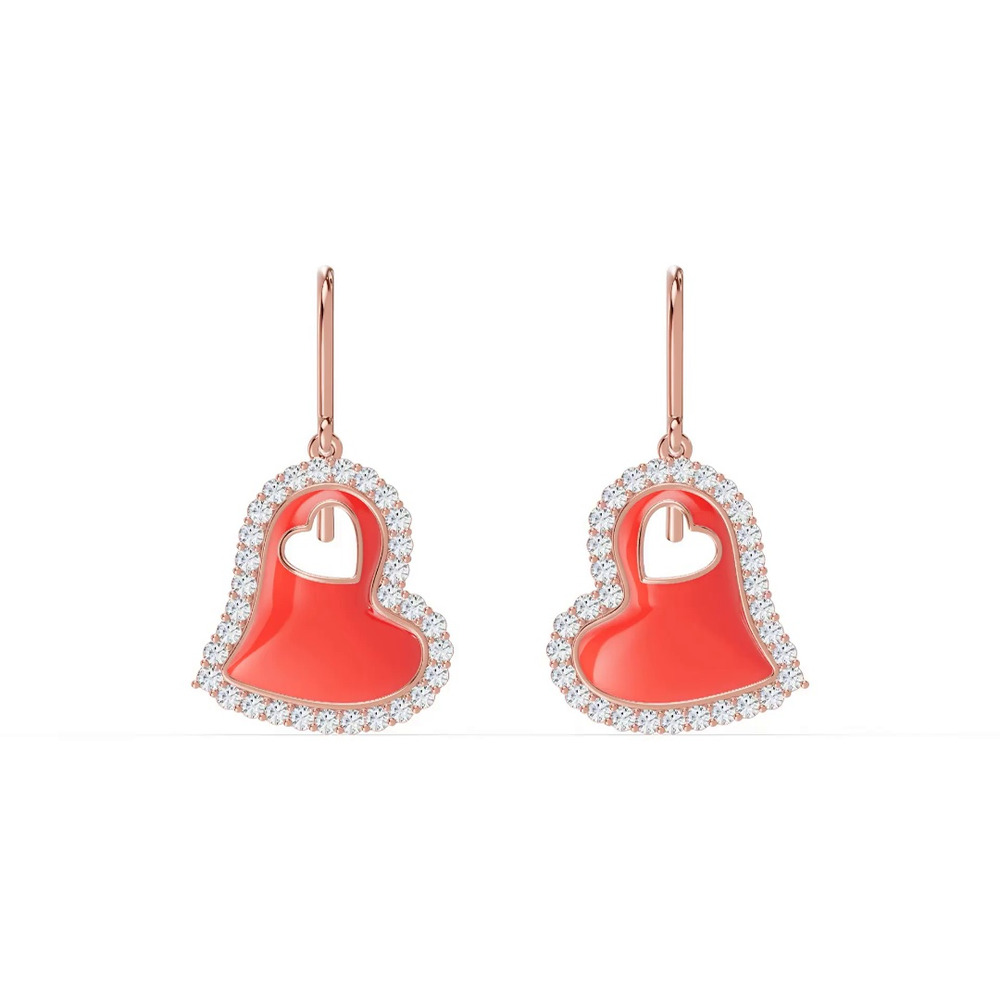 360 degree view of Cherish Red Lab Pavé Heart Earrings