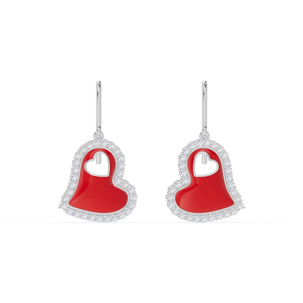 360 degree view of Cherish Red Lab Pavé Heart Earrings
