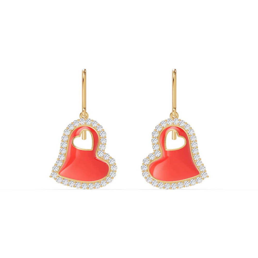 360 degree view of Cherish Red Lab Pavé Heart Earrings