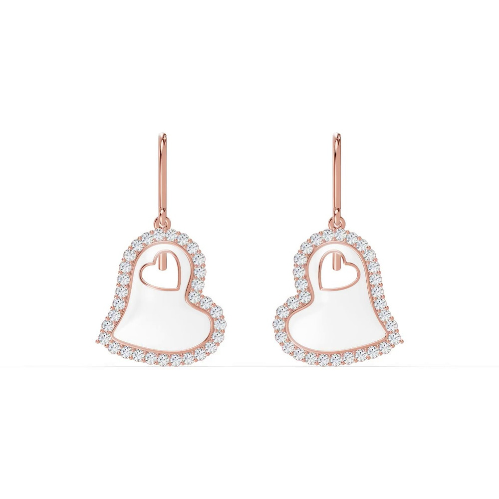 360 degree view of Cherish White Lab Pavé Heart Earrings