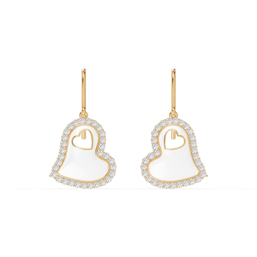 360 degree view of Cherish White Lab Pavé Heart Earrings