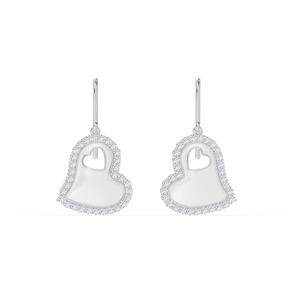 360 degree view of Cherish White Lab Pavé Heart Silver Earrings