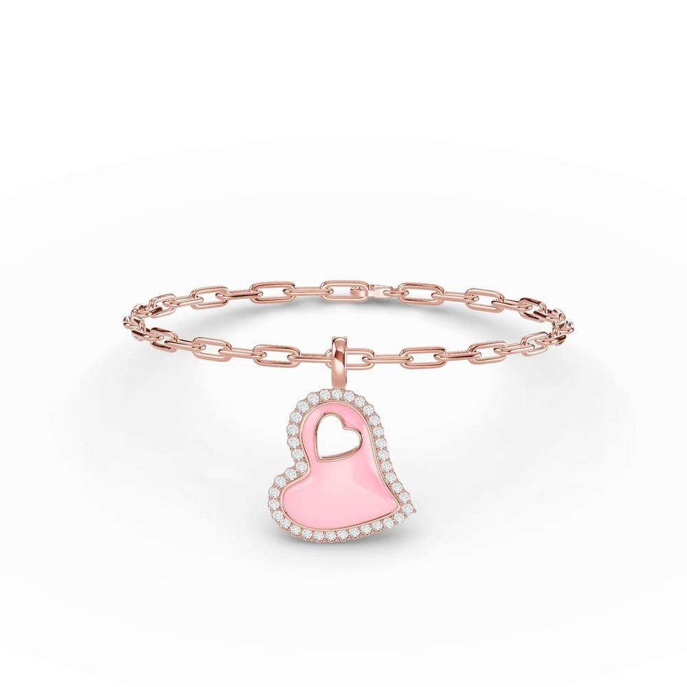 360 degree view of Cherish Pink Lab Pavé Heart Bracelet