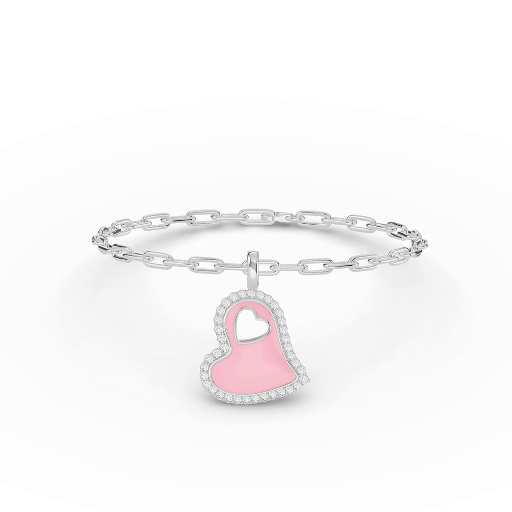 360 degree view of Cherish Pink Lab Pavé Heart Bracelet