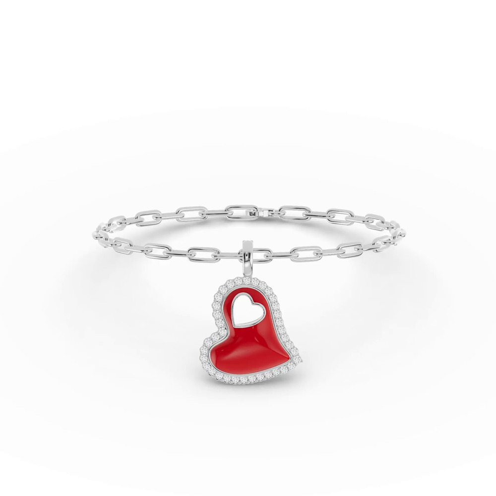 360 degree view of Cherish Red Pavé Heart Silver Bracelet