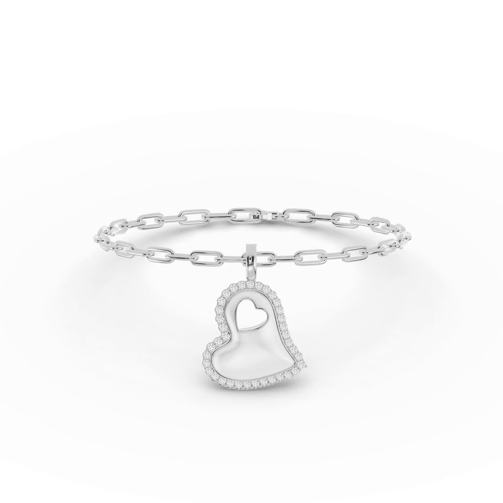 360 degree view of Cherish White Lab Pavé Heart Silver Bracelet