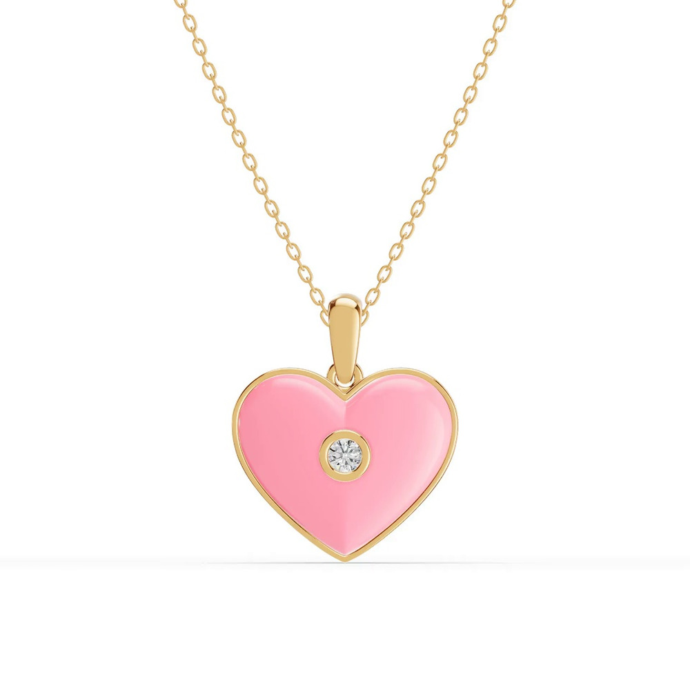 360 degree view of Devotion Pink Heart Bezel Diamond Necklace