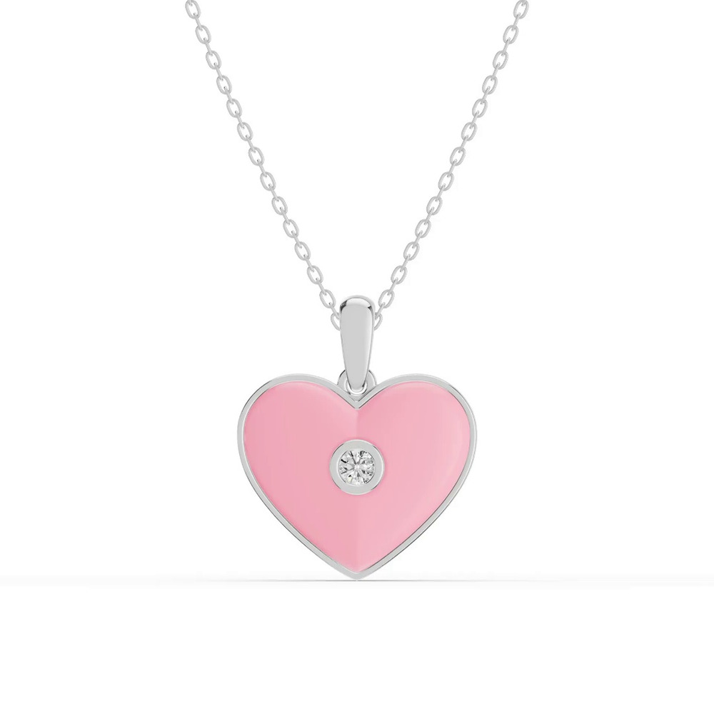 360 degree view of Devotion Pink Heart Bezel Lab Diamond Silver Necklace