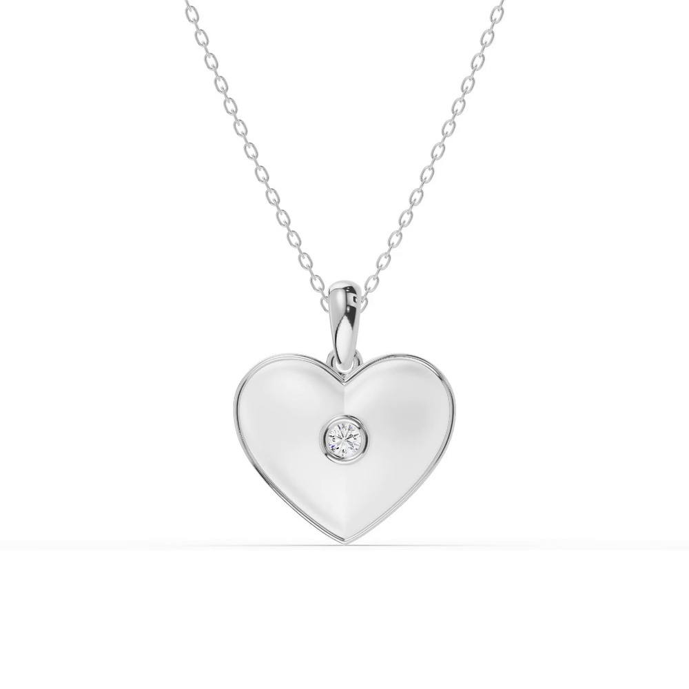 360 degree view of Devotion White Heart Bezel Lab Diamond Silver Necklace