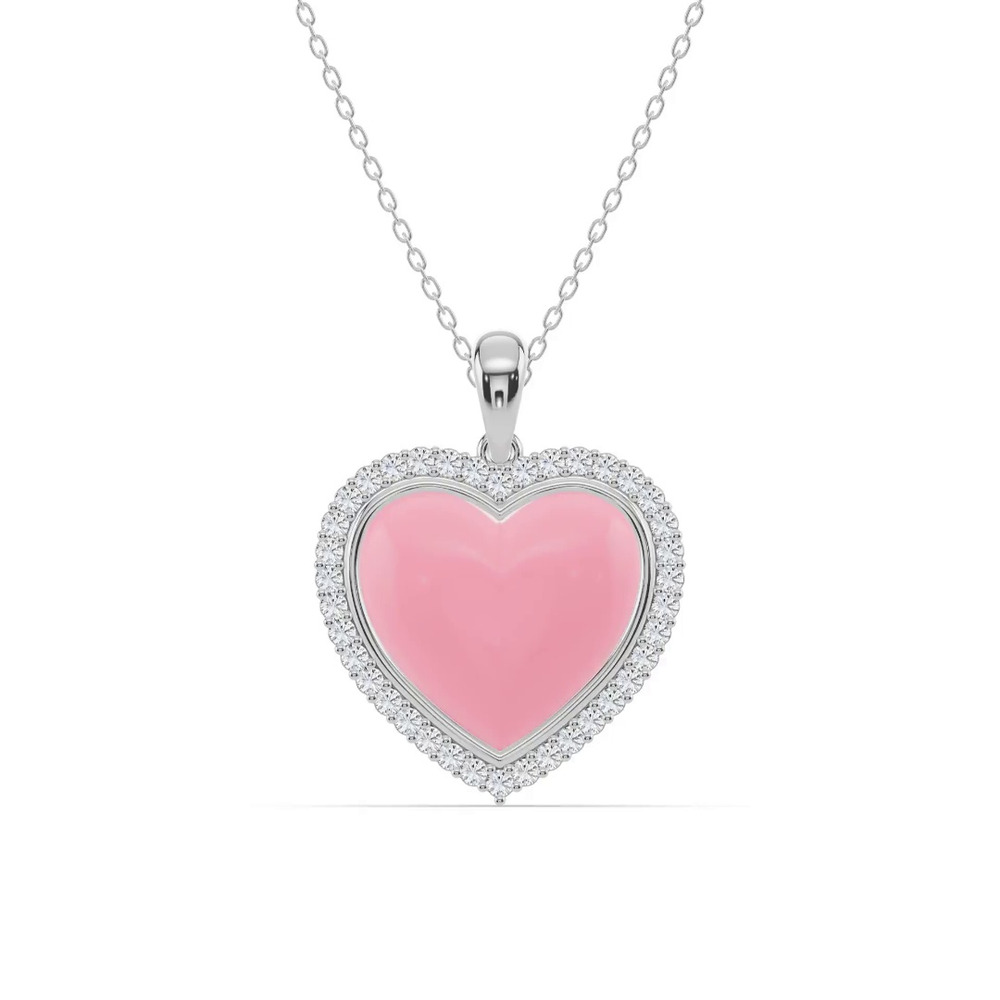 360 degree view of Forever Pink Heart Halo Lab Diamond Silver Necklace