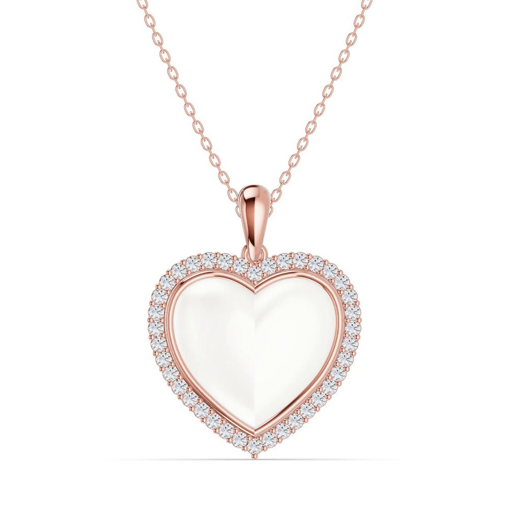 360 degree view of Forever White Heart Halo Diamond Necklace