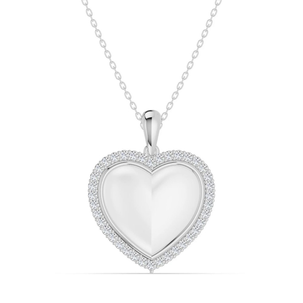360 degree view of Forever White Heart Halo Diamond Silver Necklace