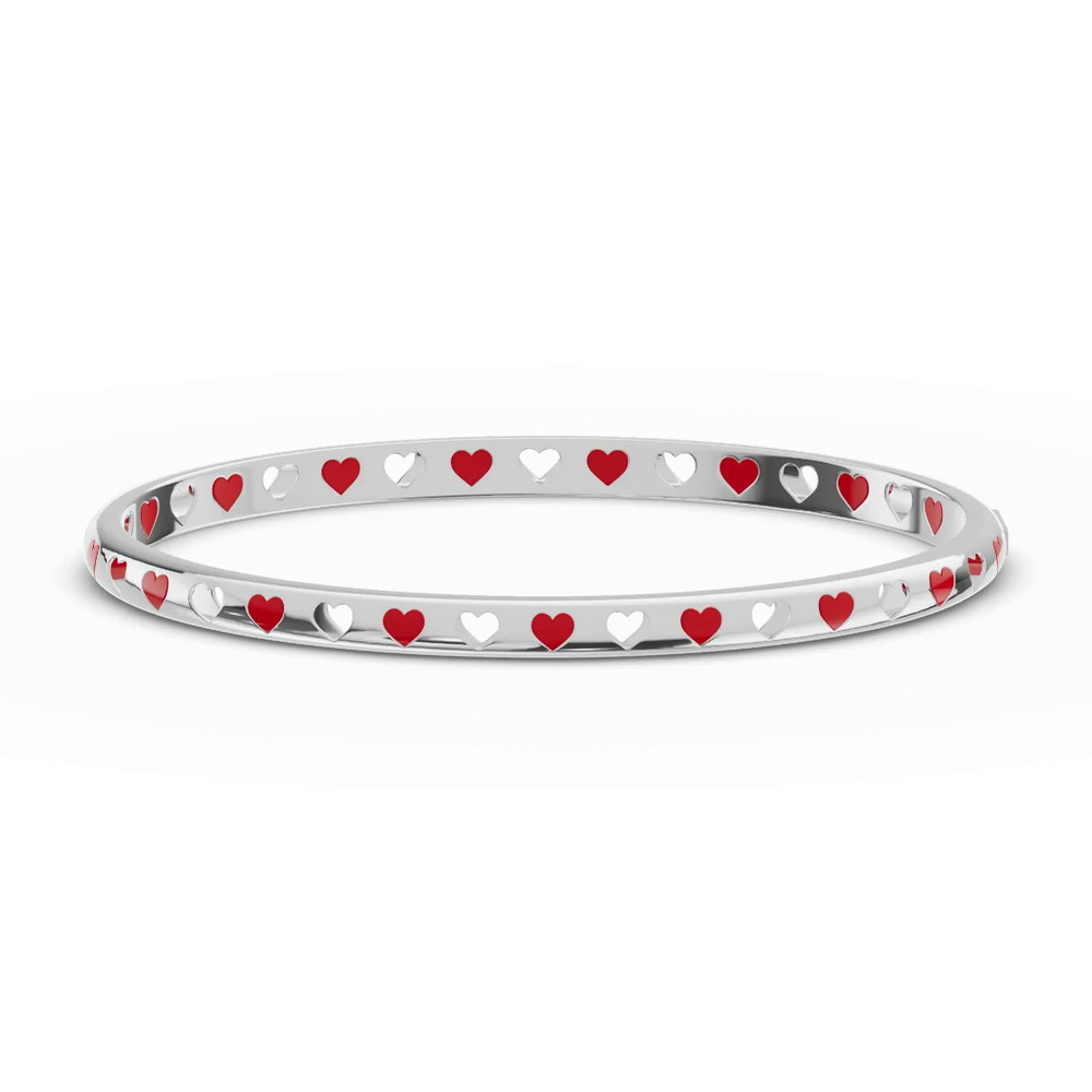 360 degree view of Eternity Red Heart Silver Bangle