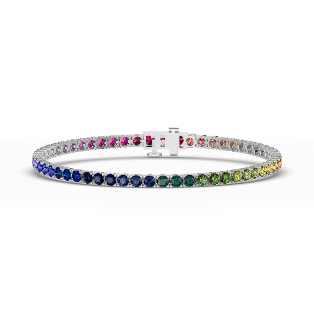 360 degree view of Rainbow Sapphire Silver Tennis Bracelet (9 ct. tw.)