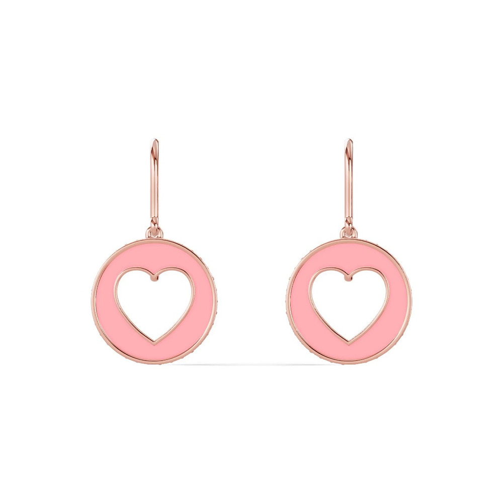 360 degree view of Pink Ceramic Open-Heart Pavé Drop Earrings
