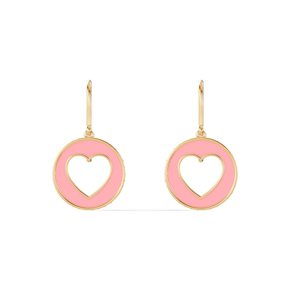 360 degree view of Pink Ceramic Open-Heart Lab Pavé Drop Earrings