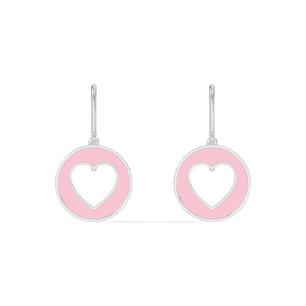 360 degree view of Pink Ceramic Open-Heart Lab Pavé Drop Silver Earrings