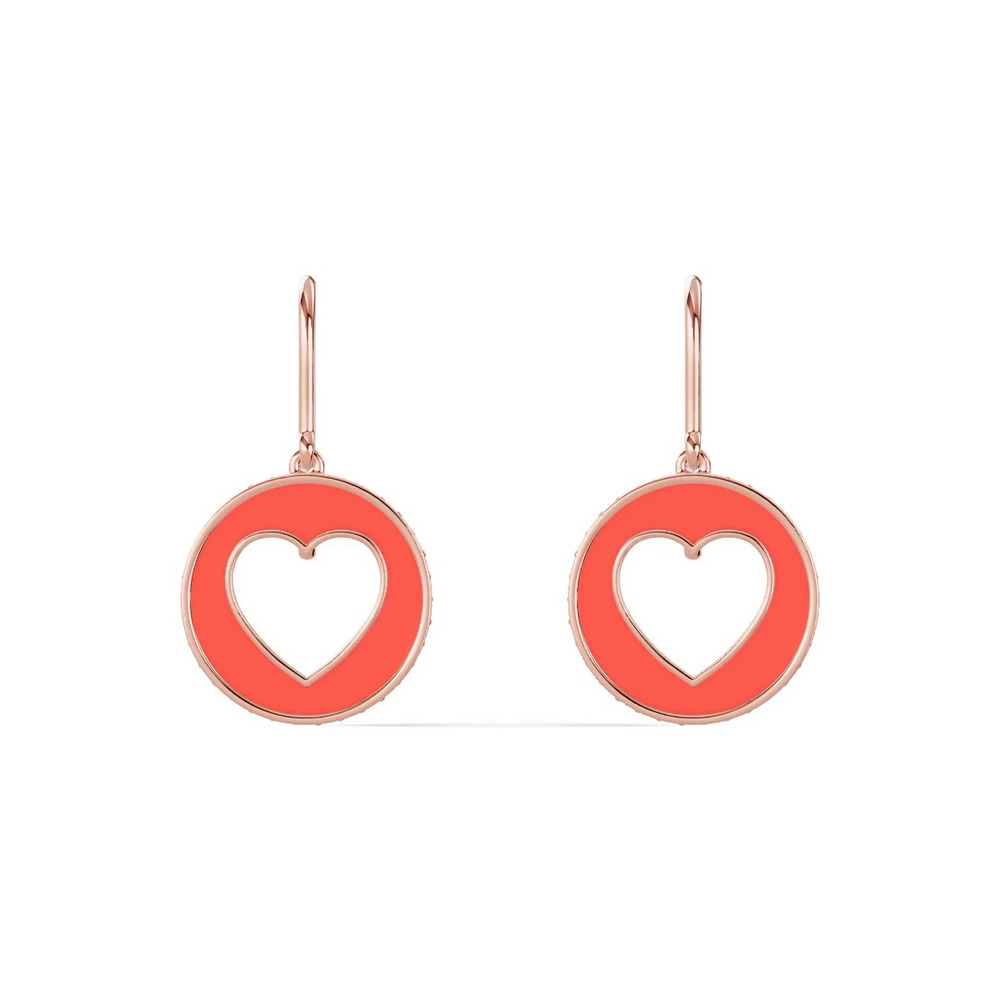 360 degree view of Red Ceramic Open-Heart Pavé Drop Earrings