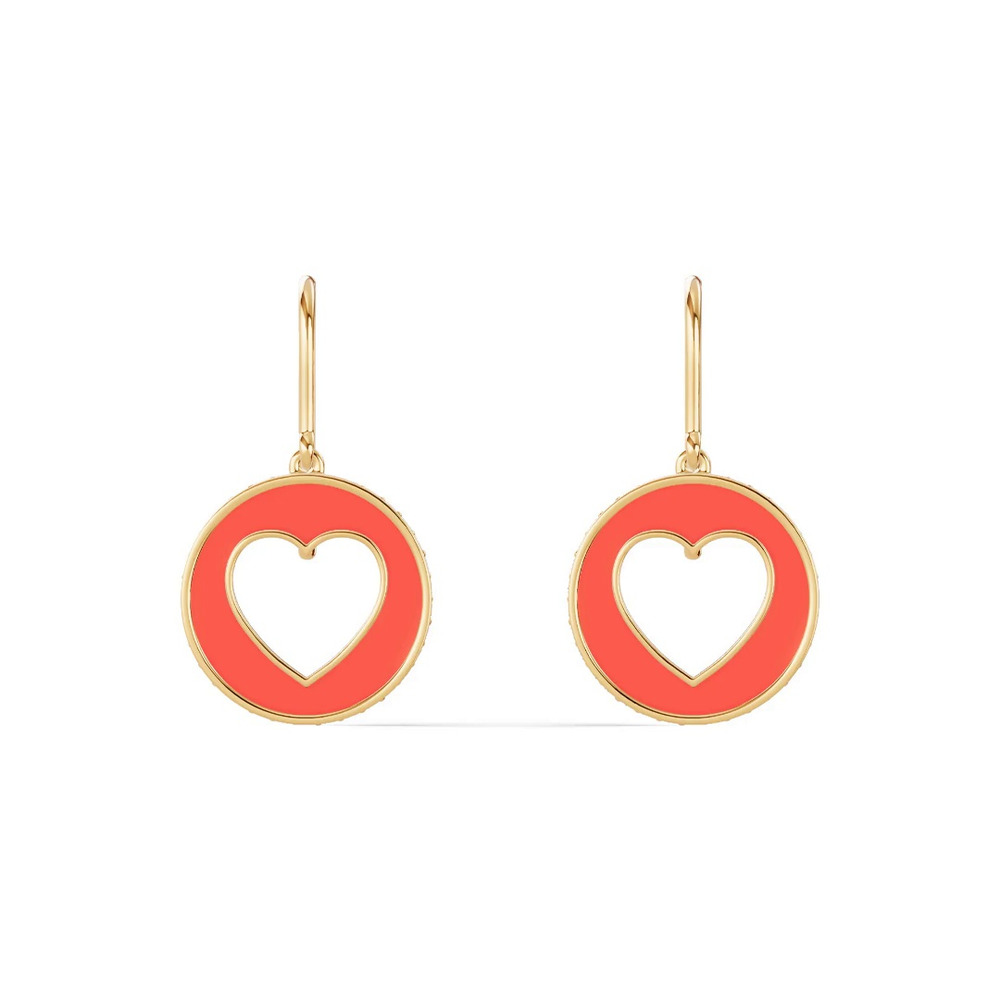 360 degree view of Red Ceramic Open-Heart Lab Pavé Drop Earrings