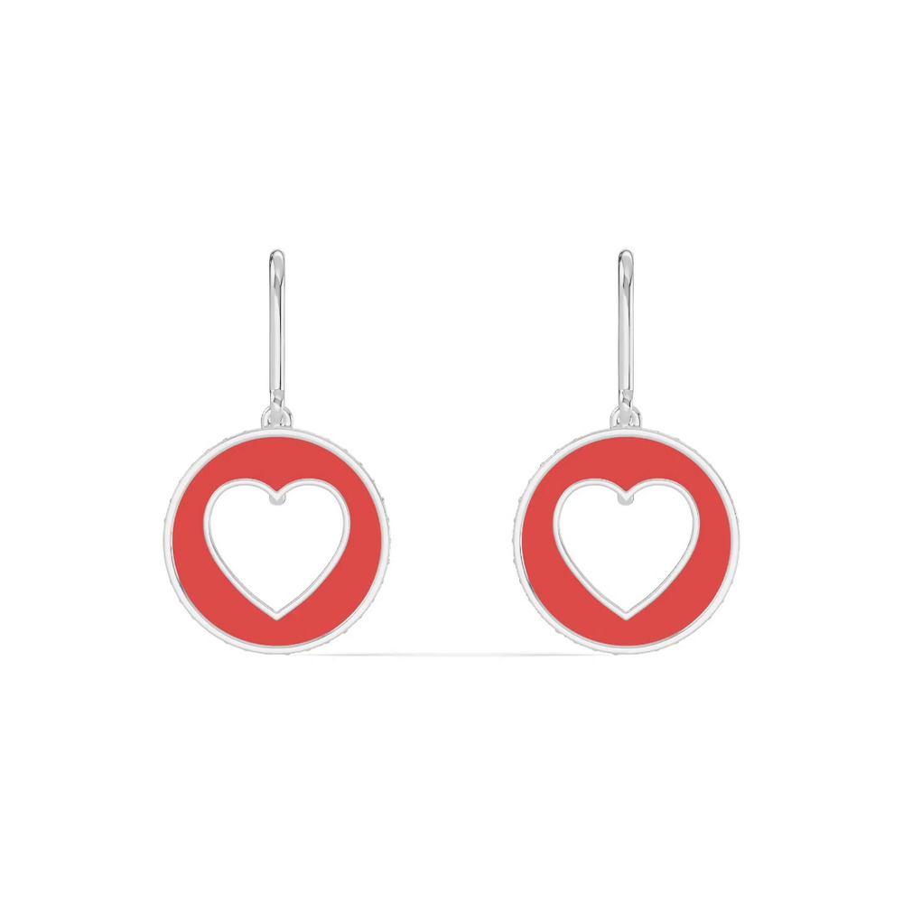 360 degree view of Red Ceramic Open-Heart Pavé Drop Earrings