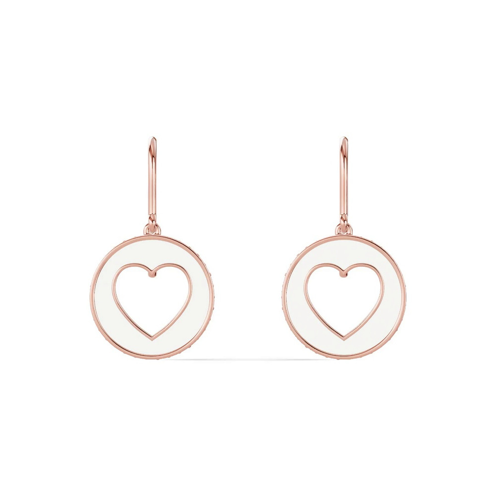 360 degree view of White Ceramic Open-Heart Lab Pavé Drop Earrings