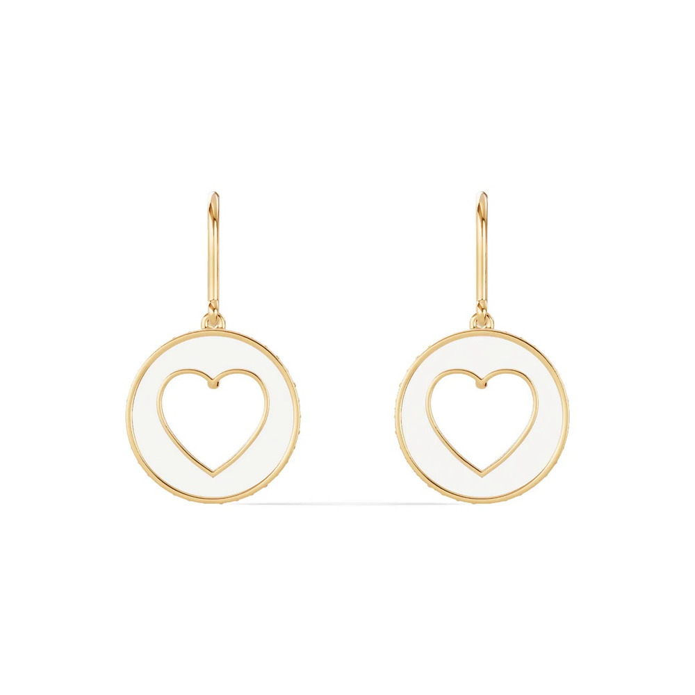 360 degree view of White Ceramic Open-Heart Pavé Drop Earrings