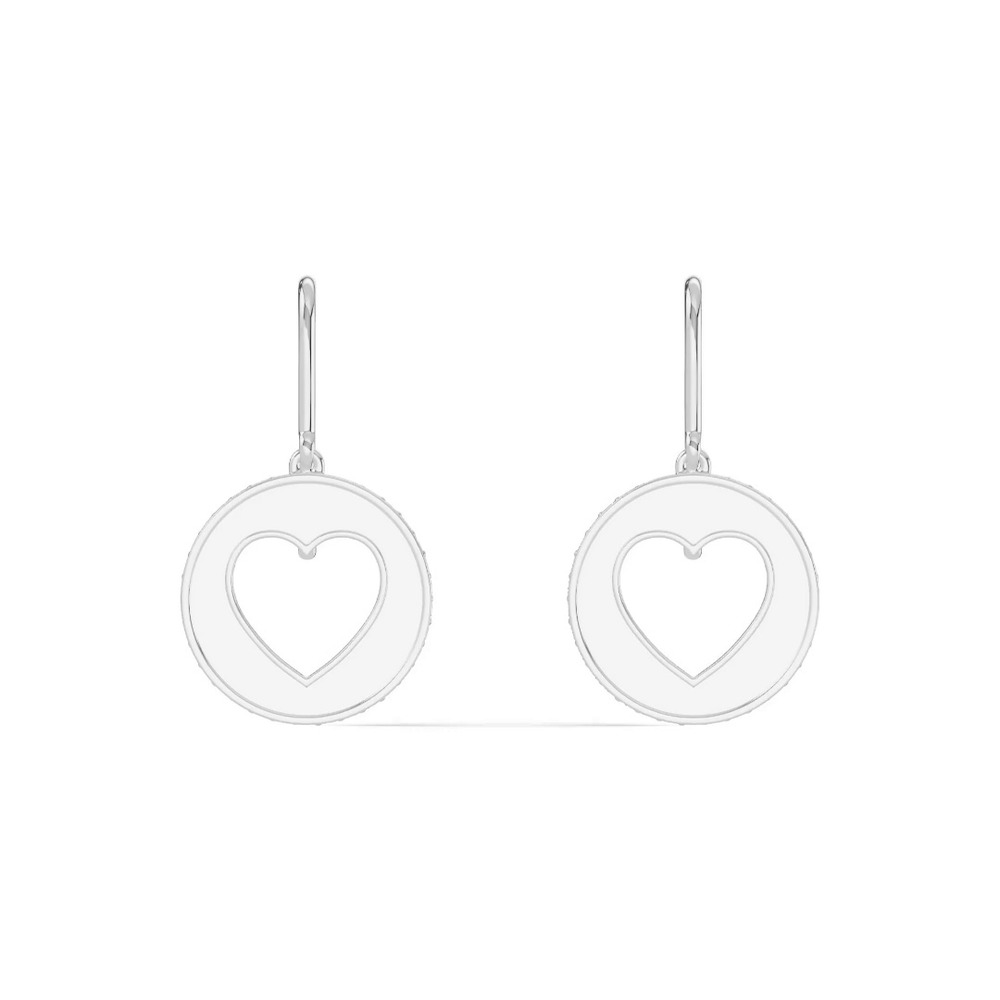 360 degree view of White Ceramic Open-Heart Pavé Drop Silver Earrings