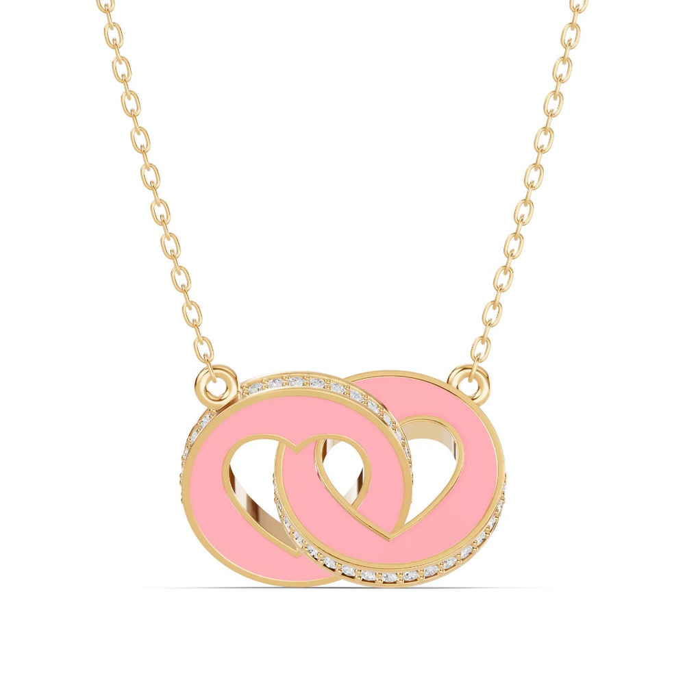 360 degree view of Pink Ceramic Interlocking Hearts Pavé Necklace