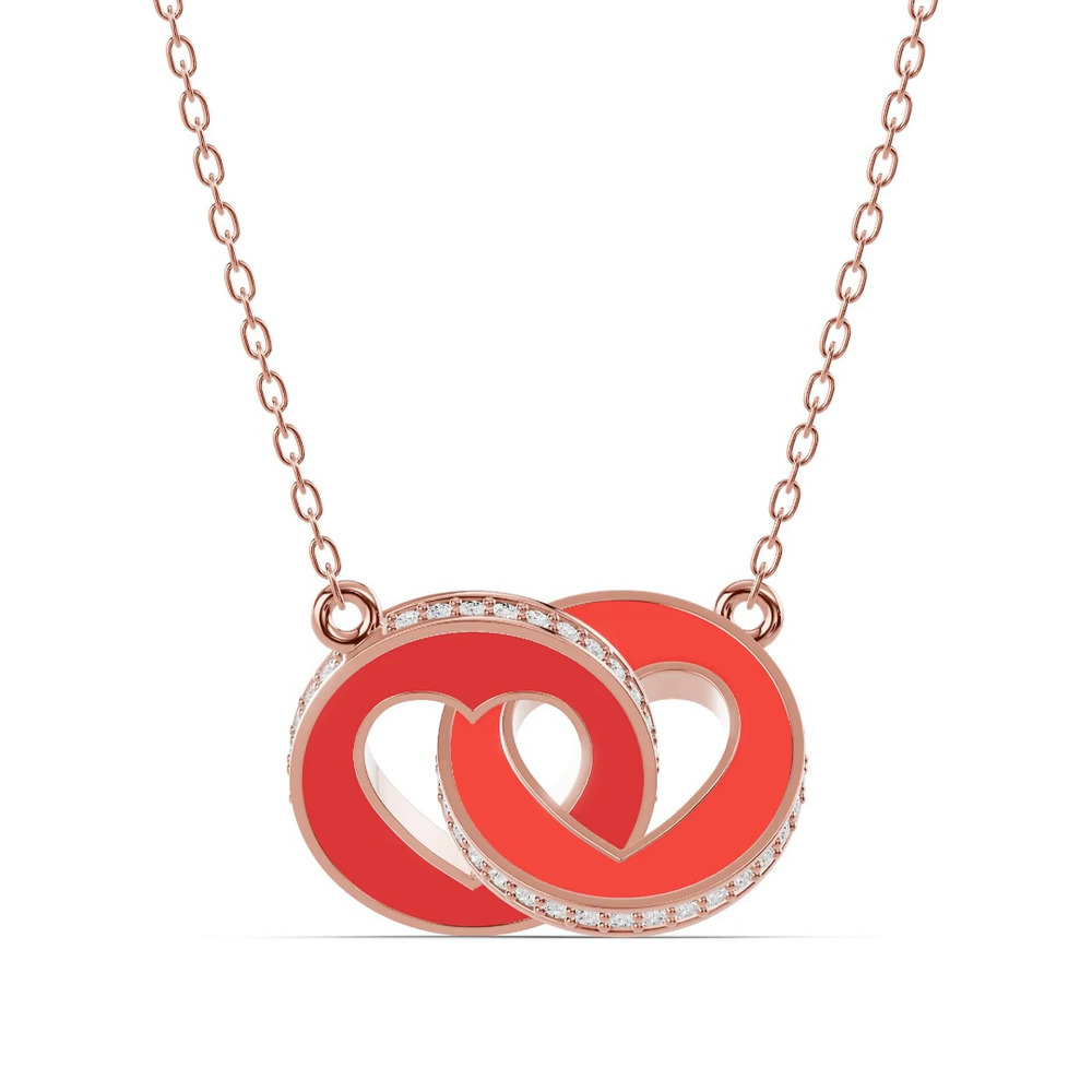 360 degree view of Red Ceramic Interlocking Hearts Lab Pavé Necklace
