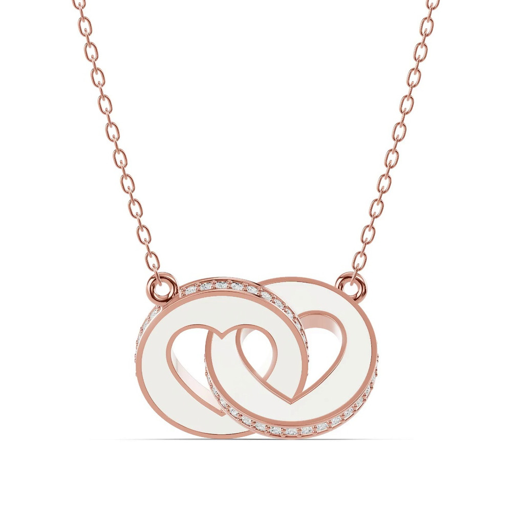 360 degree view of White Ceramic Interlocking Hearts Lab Pavé Necklace