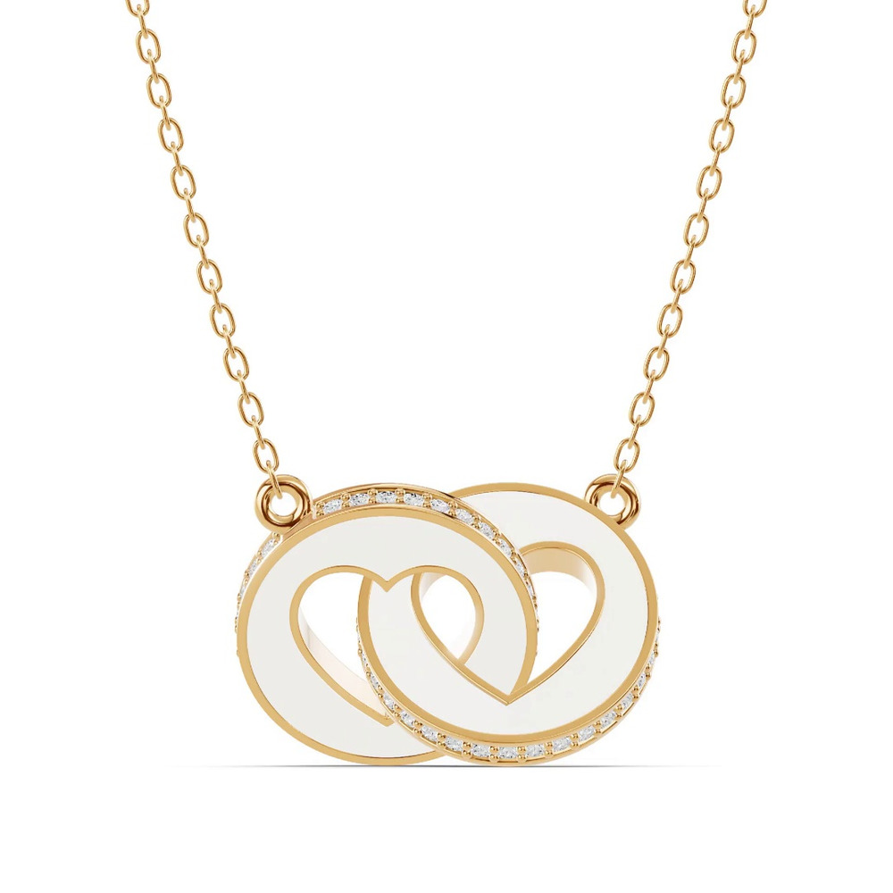360 degree view of White Ceramic Interlocking Hearts Lab Pavé Necklace