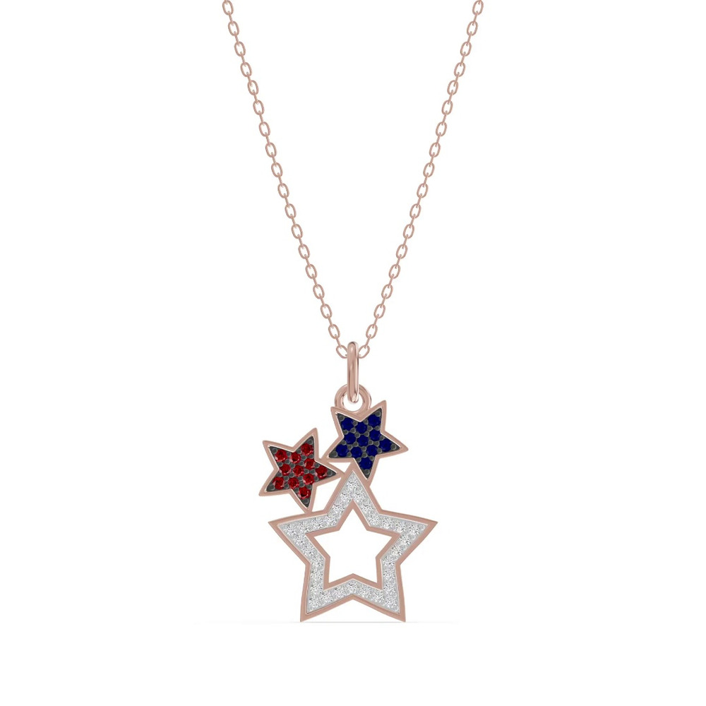 360 degree view of Triple Star Pavé Lab Diamond Necklace