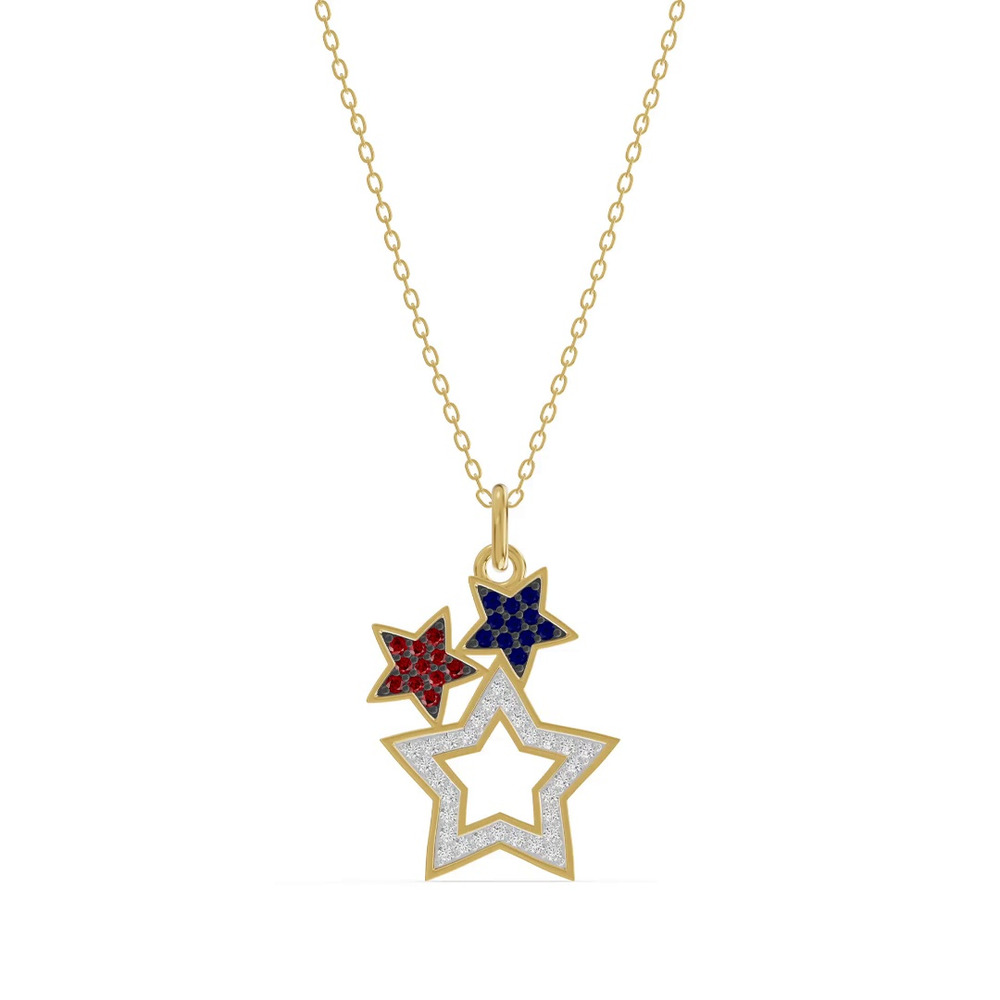 360 degree view of Triple Star Pavé Lab Diamond Necklace