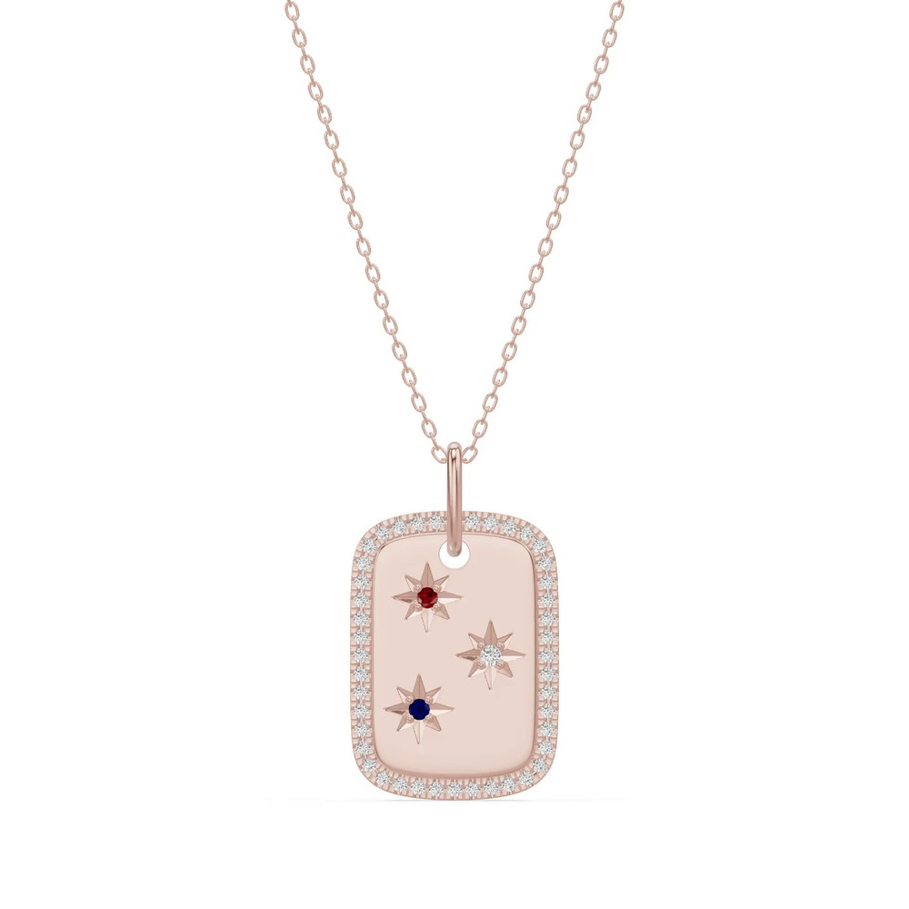 360 degree view of Star-Set Pavé Dog Tag Diamond Necklace