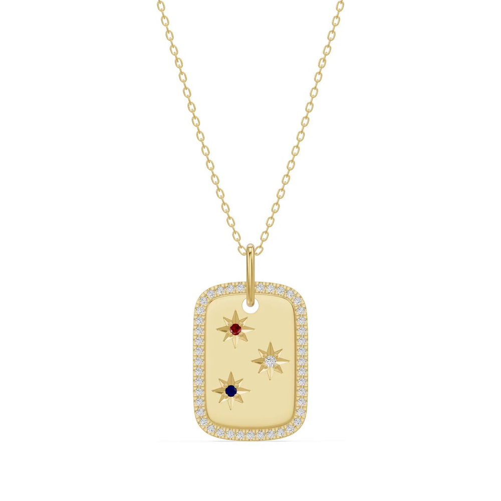 360 degree view of Star-Set Pavé Dog Tag Lab Diamond Necklace