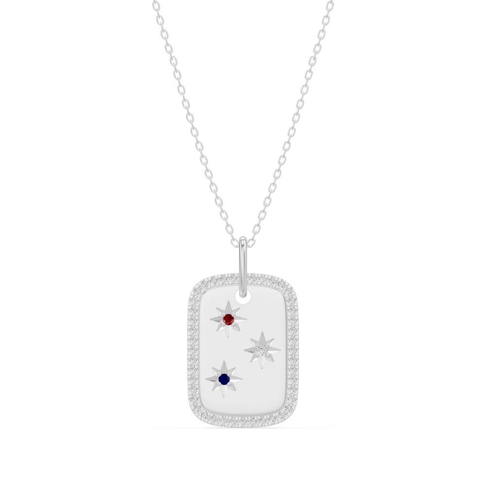 360 degree view of Star-Set Pavé Dog Tag Diamond Necklace