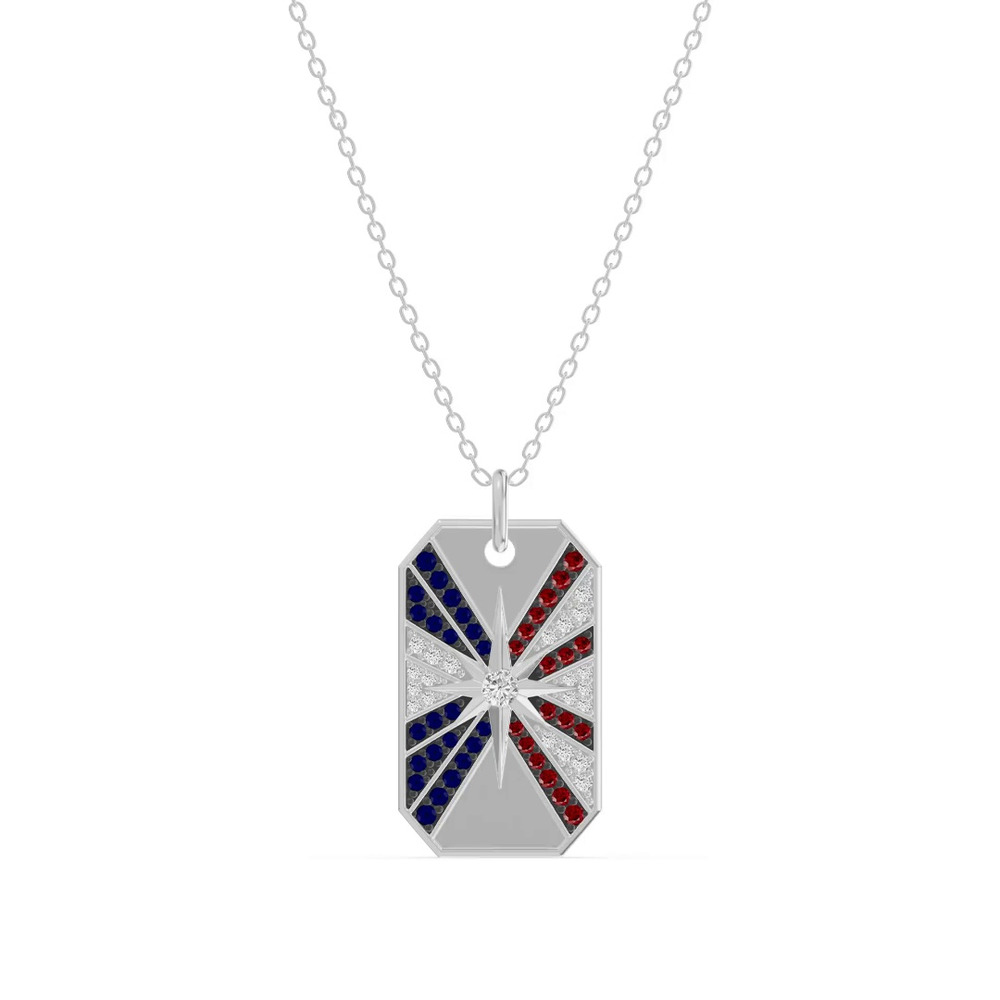 360 degree view of Radiant Star Pavé Dog Tag Diamond Necklace