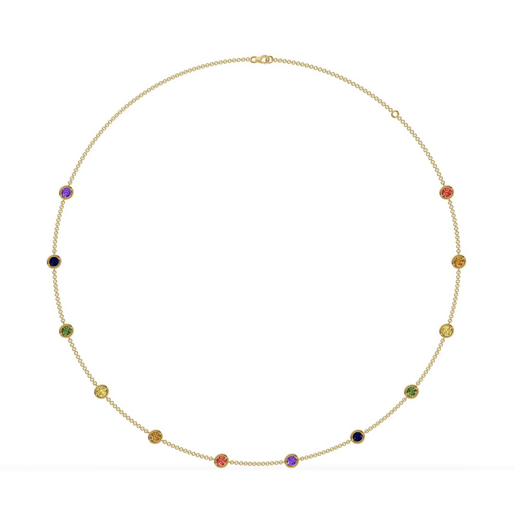 360 degree view of Rainbow Sapphire Bezel Station Necklace (3 ct. tw.)
