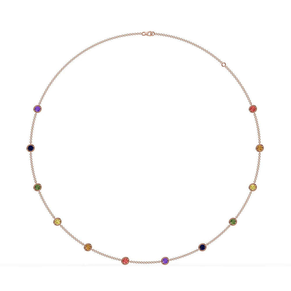 360 degree view of Rainbow Sapphire Bezel Station Vermeil Necklace (3 ct. tw.)