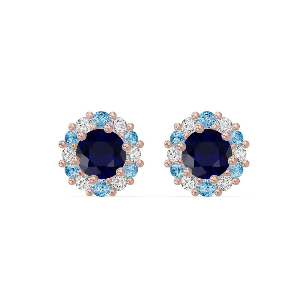 360 degree view of Midnight Frost Sapphire Halo Lab Stud Earrings