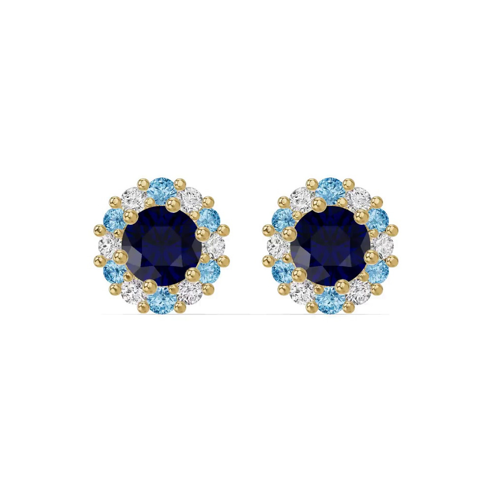 360 degree view of Midnight Frost Sapphire Halo Lab Stud Earrings