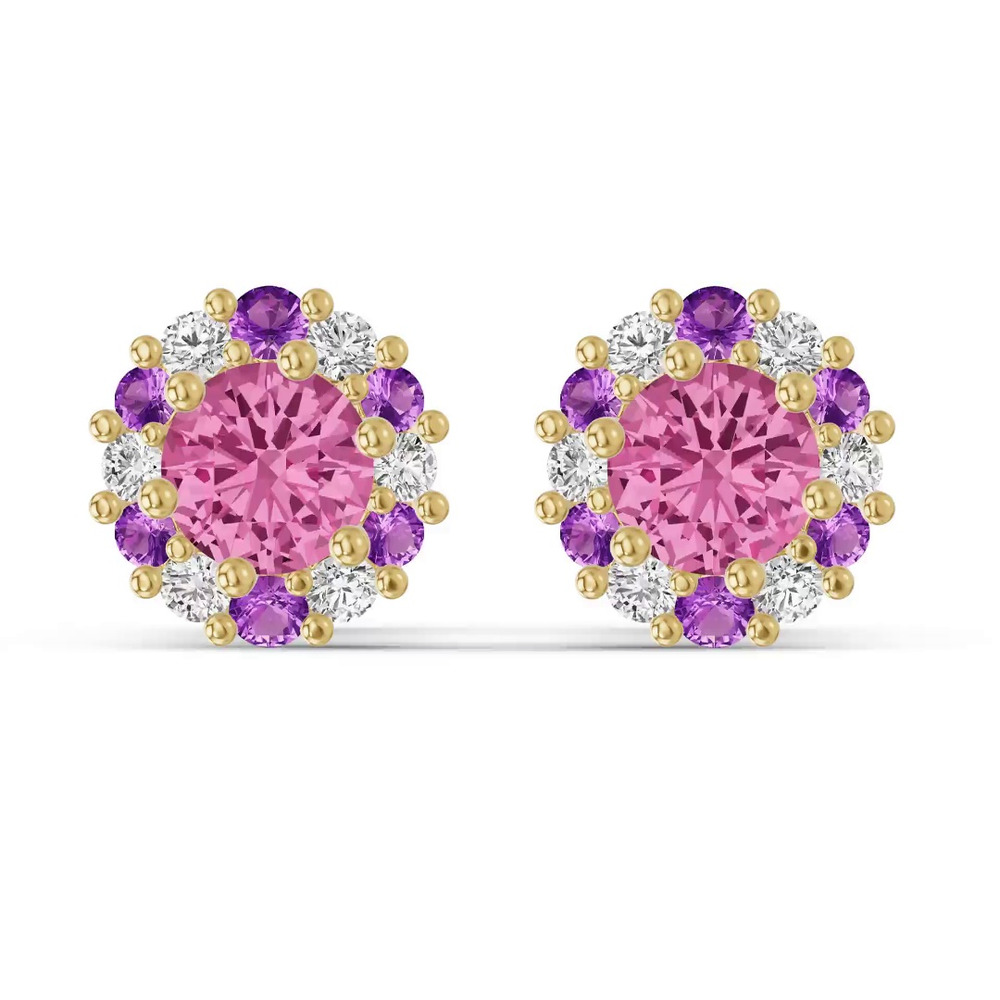 360 degree view of Velvet Amethyst Halo Stud Earrings