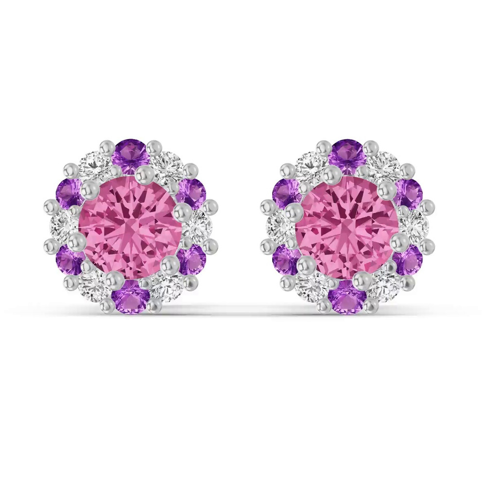 360 degree view of Velvet Amethyst Halo Silver Stud Earrings