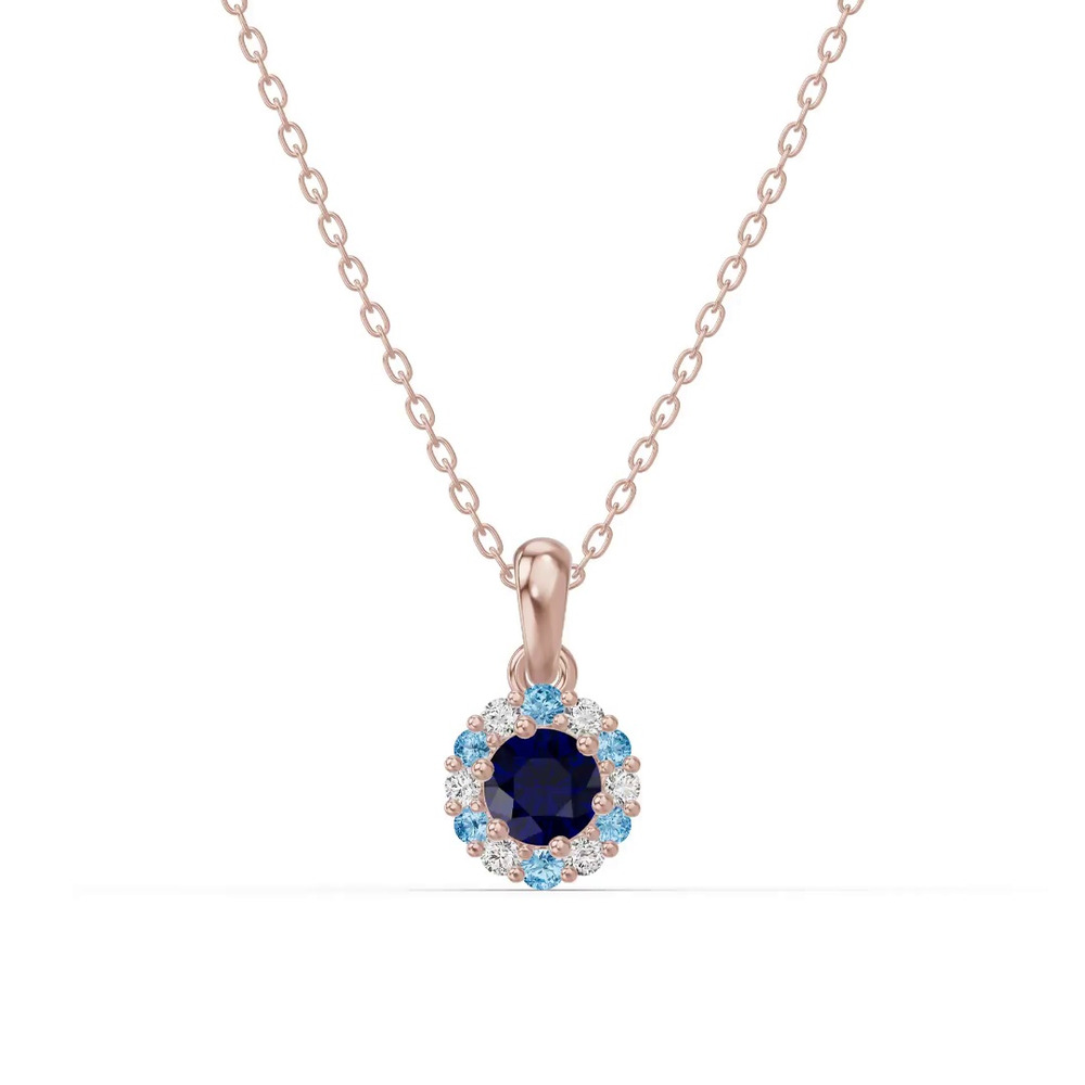 360 degree view of Midnight Frost Sapphire Halo Lab Necklace