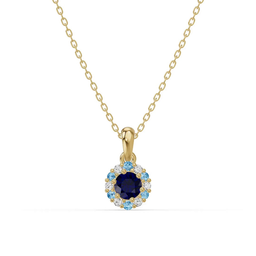 360 degree view of Midnight Frost Sapphire Halo Lab Necklace