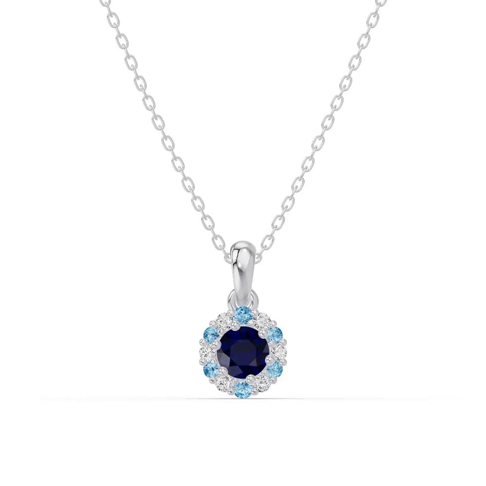 360 degree view of Midnight Frost Sapphire Halo Silver Necklace